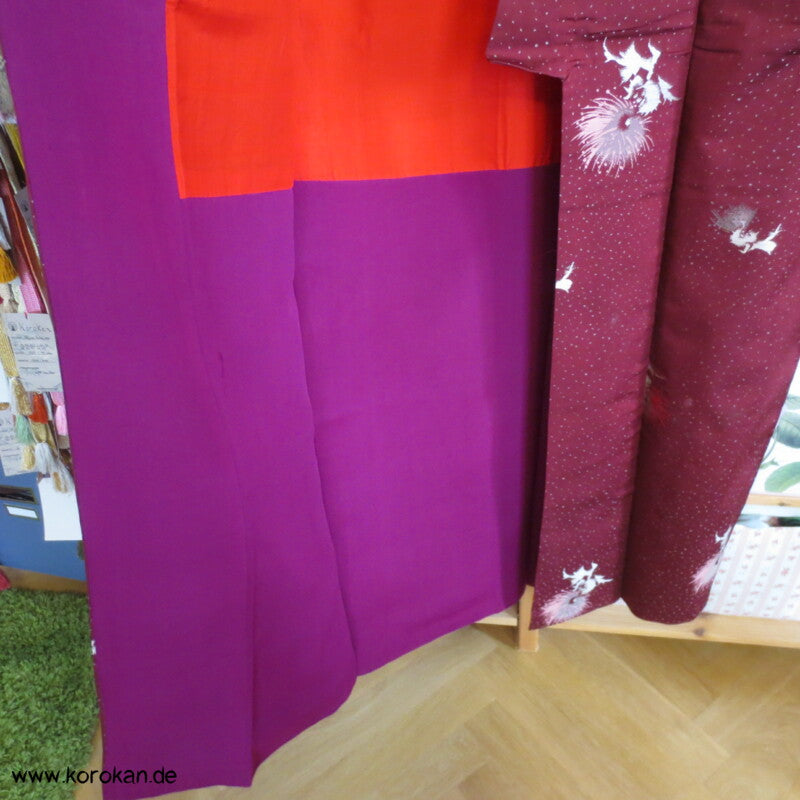 weinrot mit gewebten Silberdisteln Jacquard Seiden Kimono