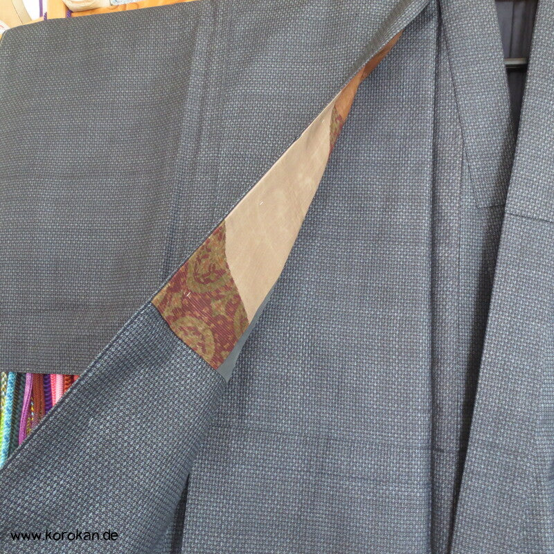 blauer Kasuri Seiden Tsumugi Ensemble, Kimono + Haori