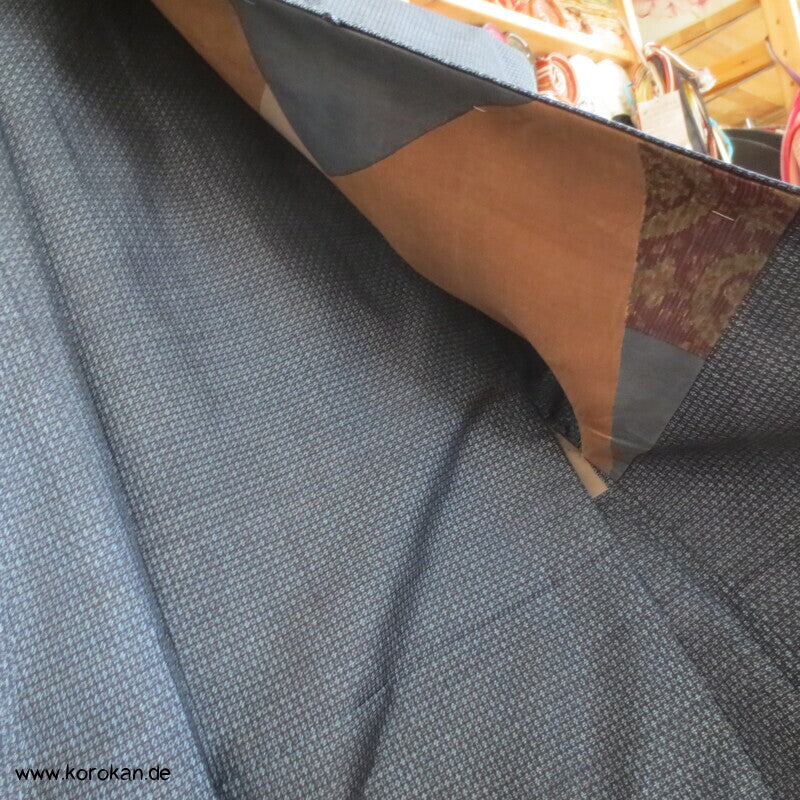 blauer Kasuri Seiden Tsumugi Ensemble, Kimono + Haori