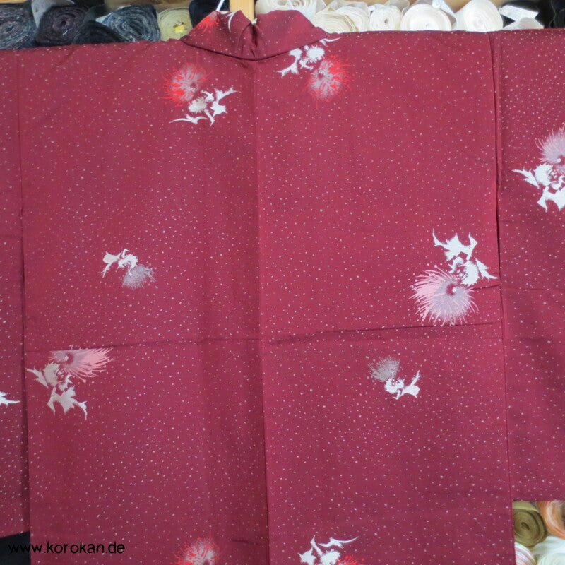 weinrot mit gewebten Silberdisteln Jacquard Seiden Kimono