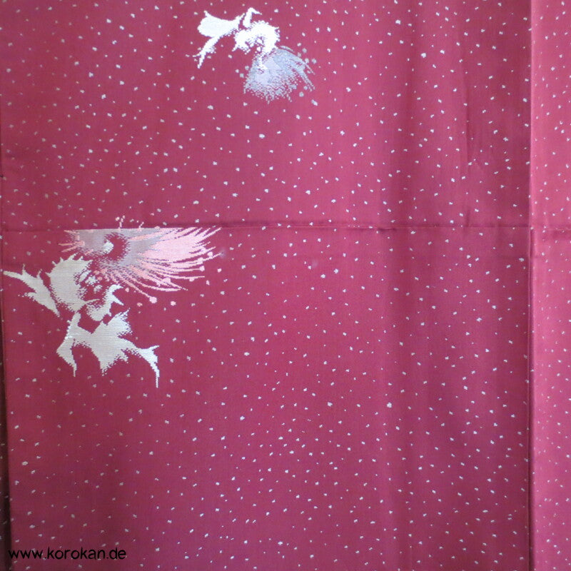weinrot mit gewebten Silberdisteln Jacquard Seiden Kimono