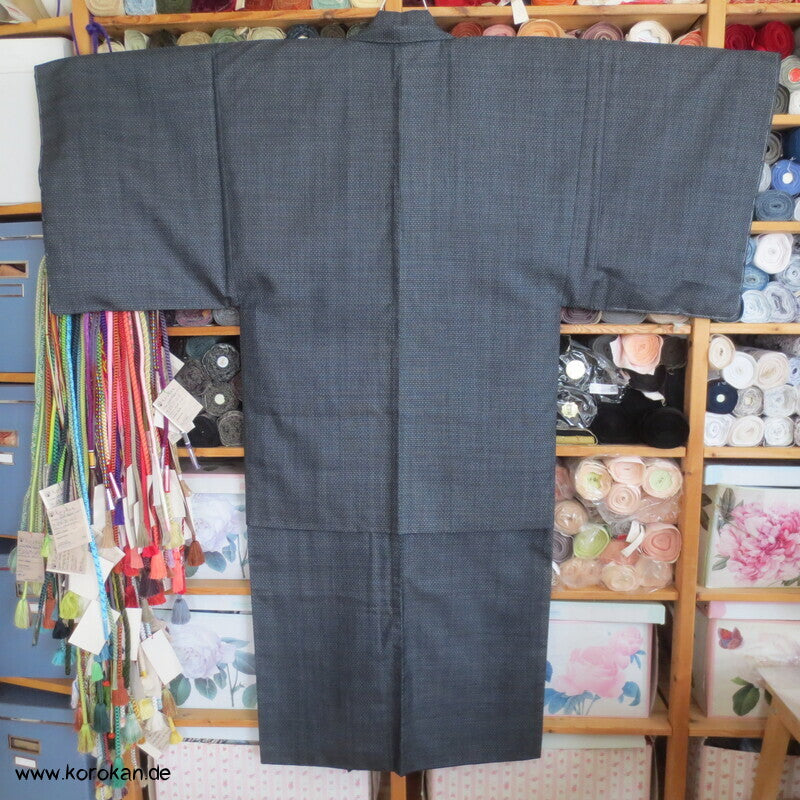 blauer Kasuri Seiden Tsumugi Ensemble, Kimono + Haori