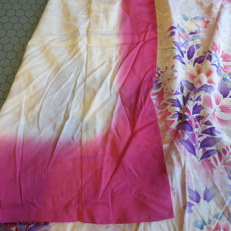 rosa, pink, lila Blumen Seiden Karieba für Furisode Kimono