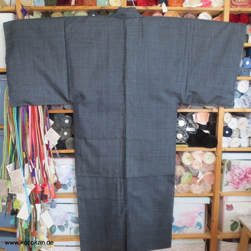 blauer Kasuri Seiden Tsumugi Ensemble, Kimono + Haori