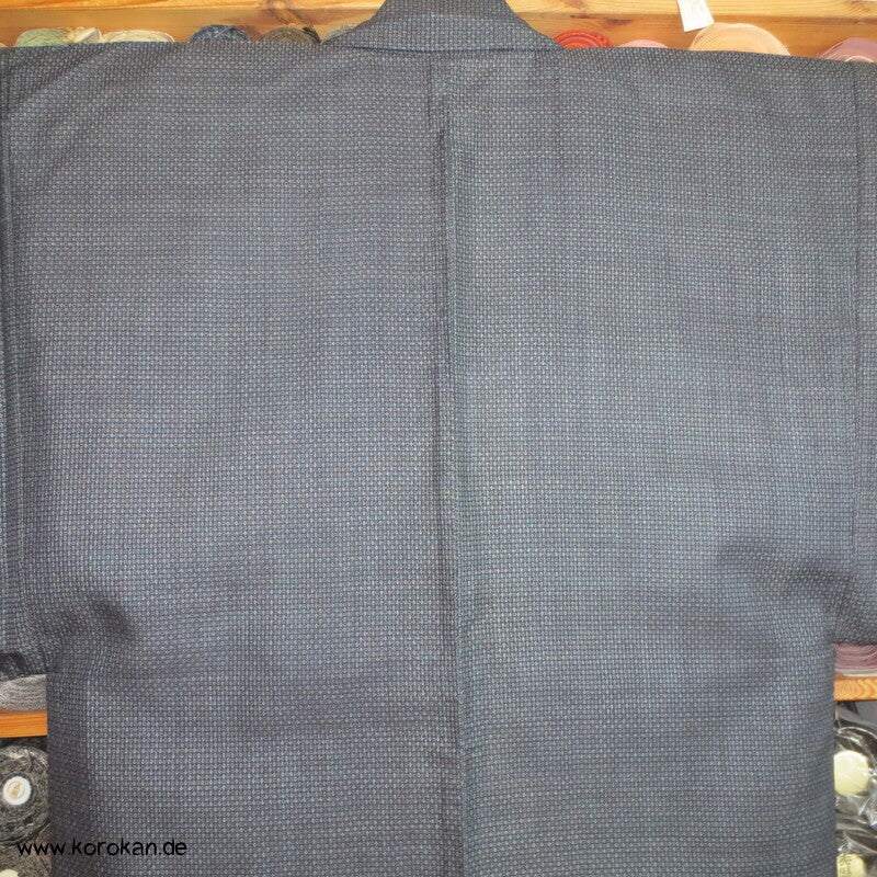 blauer Kasuri Seiden Tsumugi Ensemble, Kimono + Haori