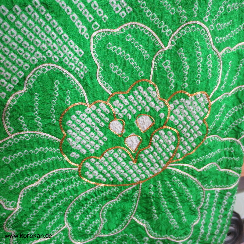 Kimono Full Shibori Päonien und Wellen Furisode, mit Goldstickerei