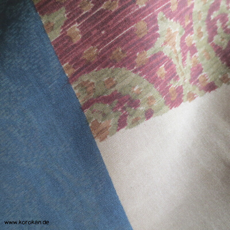 blauer Kasuri Seiden Tsumugi Ensemble, Kimono + Haori