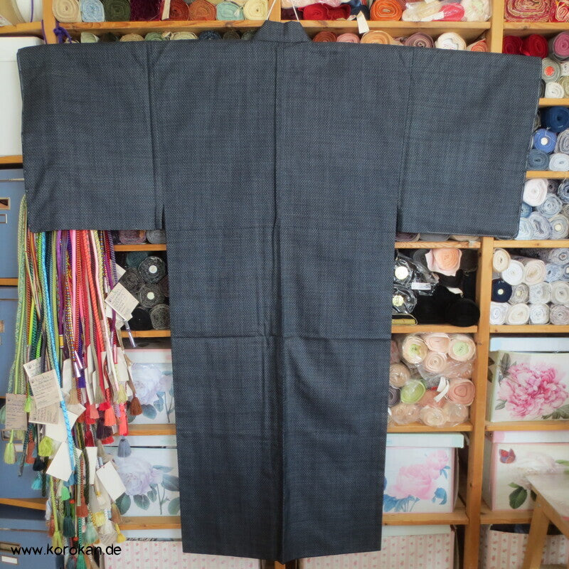blauer Kasuri Seiden Tsumugi Ensemble, Kimono + Haori