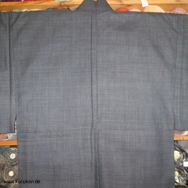 blauer Kasuri Seiden Tsumugi Ensemble, Kimono + Haori