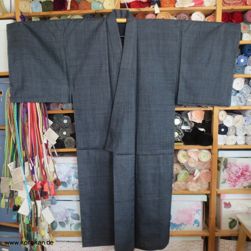 blauer Kasuri Seiden Tsumugi Ensemble, Kimono + Haori