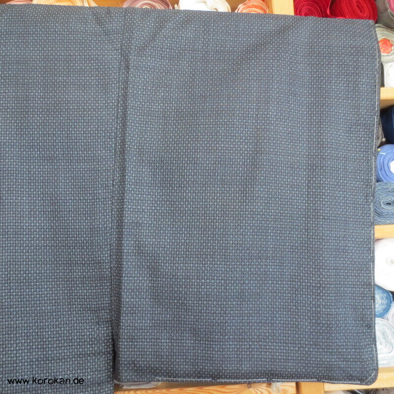 blauer Kasuri Seiden Tsumugi Ensemble, Kimono + Haori
