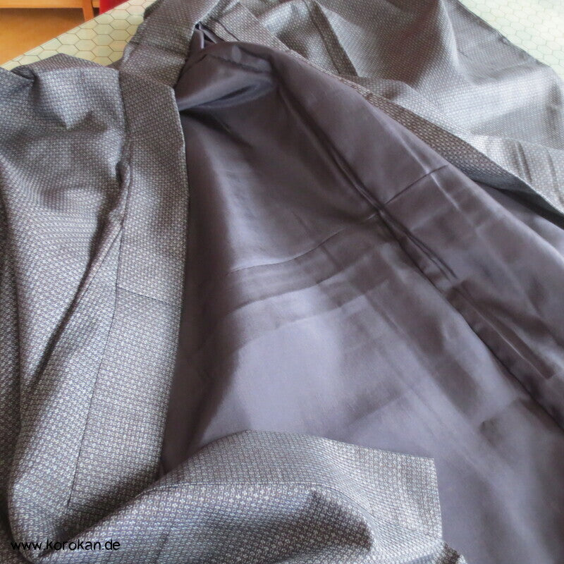 blauer Kasuri Seiden Tsumugi Ensemble, Kimono + Haori