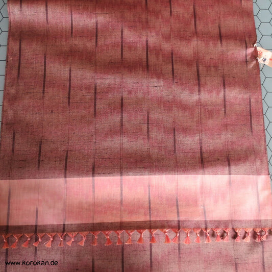 grau - rosa Streifen Kasuri Tsumugi Kimono Seide