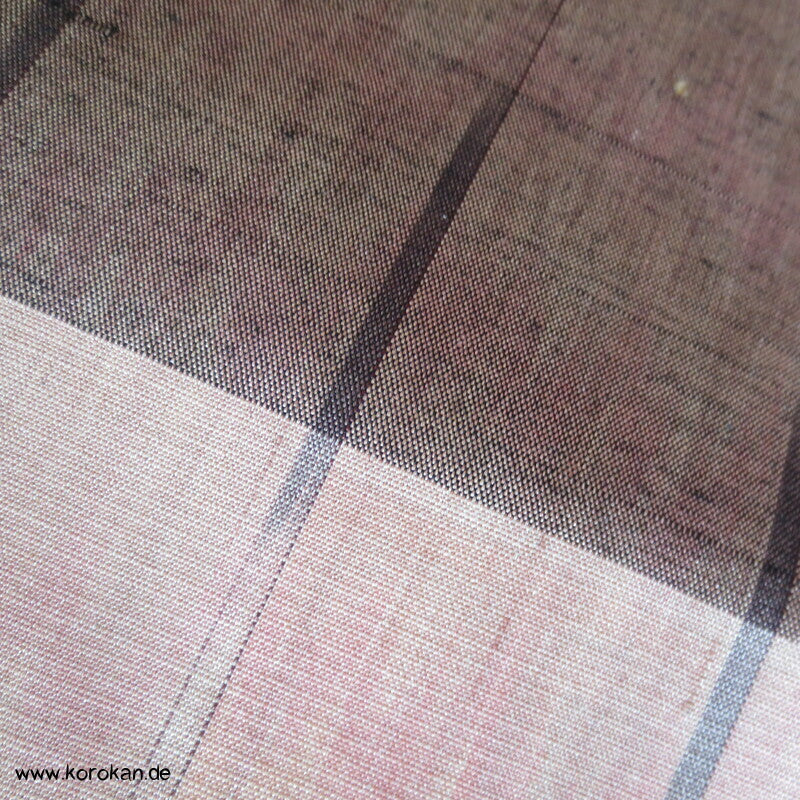 grau - rosa Streifen Kasuri Tsumugi Kimono Seide