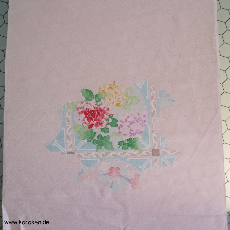 Pfingstrosenmuster rosa rot Tanmono, Yuzen Kimono Seidendamast Stoffrolle