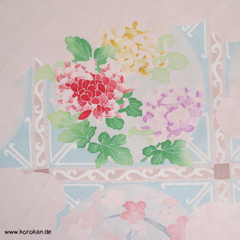 Pfingstrosenmuster rosa rot Tanmono, Yuzen Kimono Seidendamast Stoffrolle