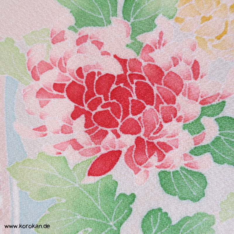 Pfingstrosenmuster rosa rot Tanmono, Yuzen Kimono Seidendamast Stoffrolle