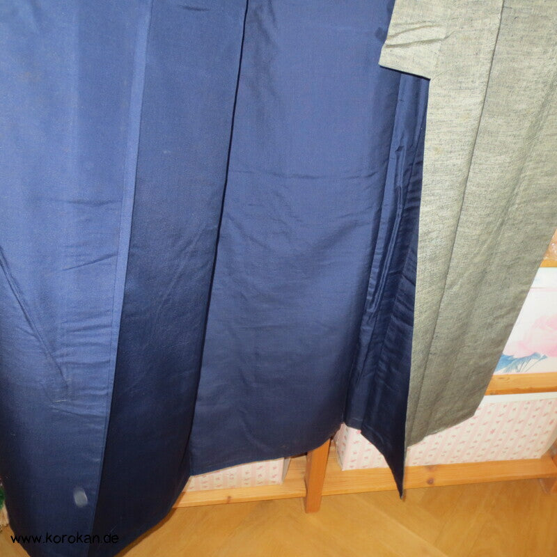 hellgrauer Herren Tsumugi Seiden Kimono