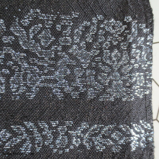 schwarz silber Bordüren Wolle / Lurex Araihari Haori Kimonostoff