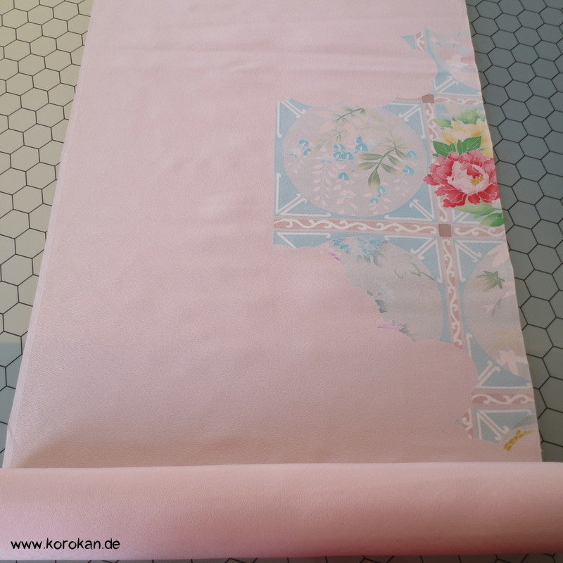 Pfingstrosenmuster rosa rot Tanmono, Yuzen Kimono Seidendamast Stoffrolle