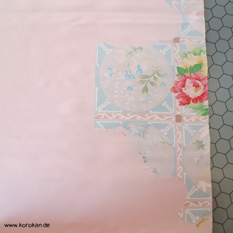Pfingstrosenmuster rosa rot Tanmono, Yuzen Kimono Seidendamast Stoffrolle
