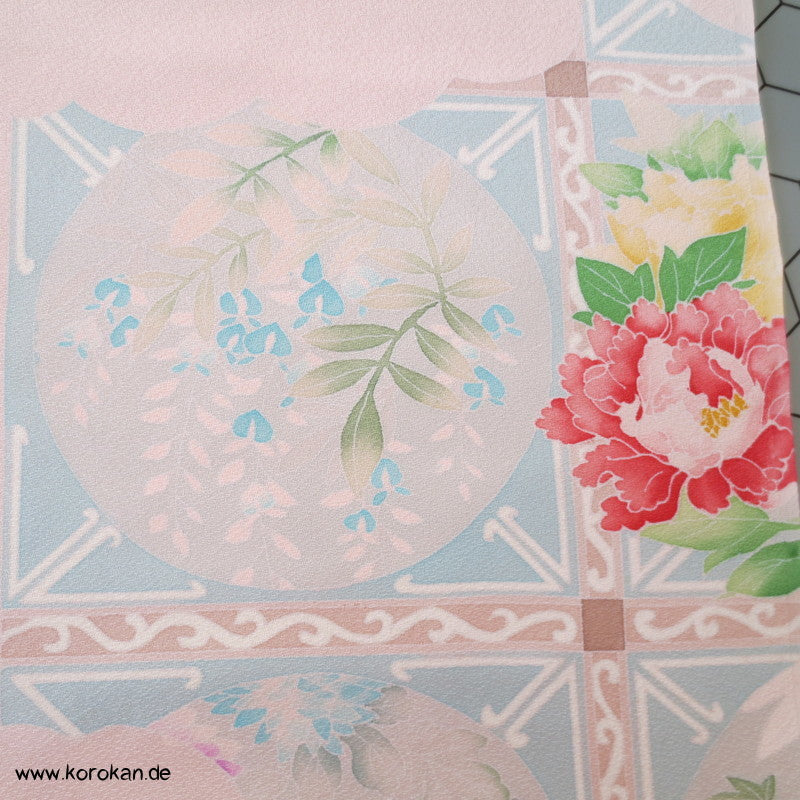 Pfingstrosenmuster rosa rot Tanmono, Yuzen Kimono Seidendamast Stoffrolle