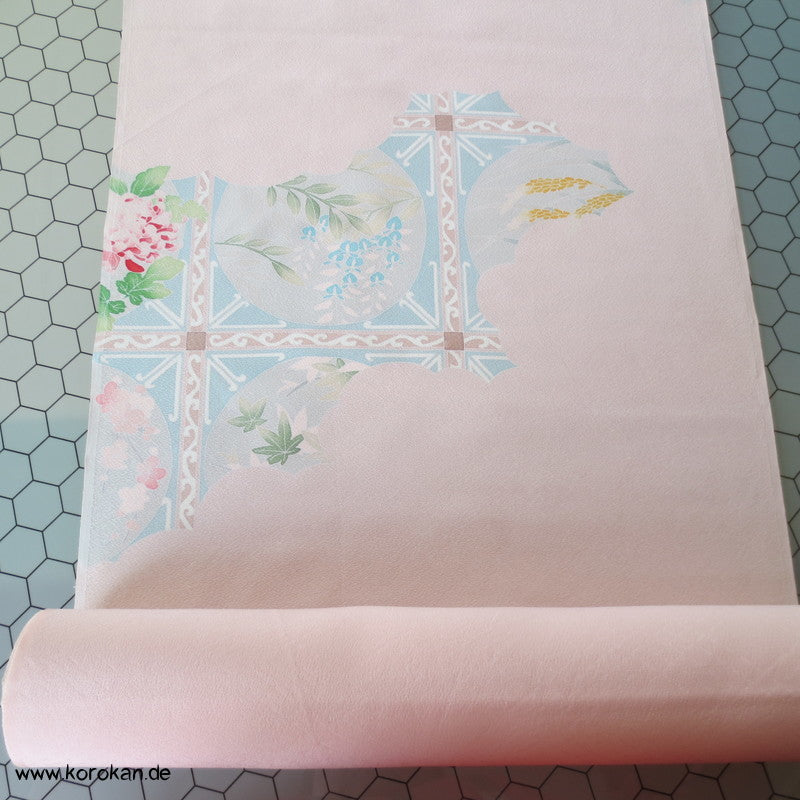 Pfingstrosenmuster rosa rot Tanmono, Yuzen Kimono Seidendamast Stoffrolle