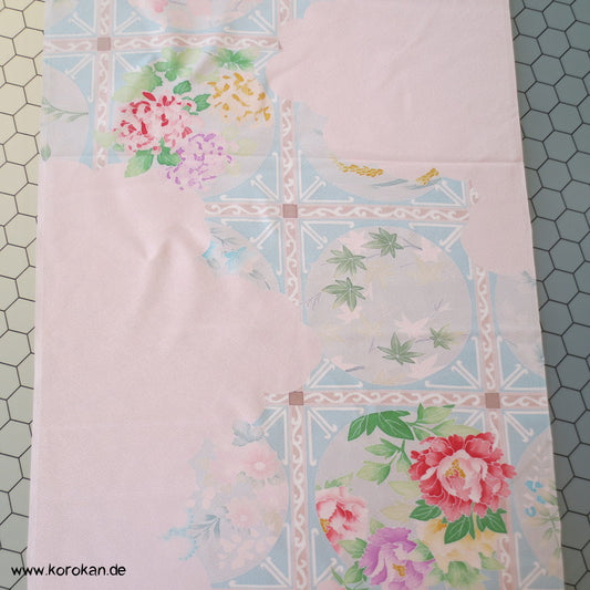 Pfingstrosenmuster rosa rot Tanmono, Yuzen Kimono Seidendamast Stoffrolle