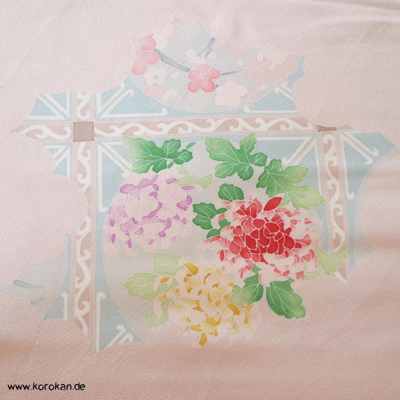 Pfingstrosenmuster rosa rot Tanmono, Yuzen Kimono Seidendamast Stoffrolle