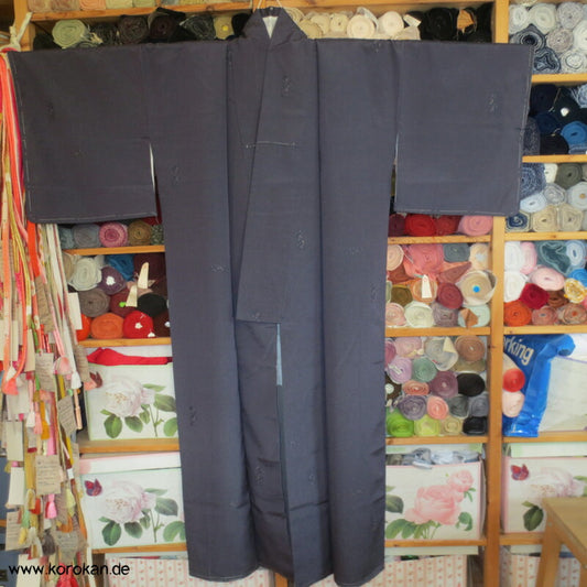 dunkelblaugrauer Kimono Seiden Jacquard Omeshi
