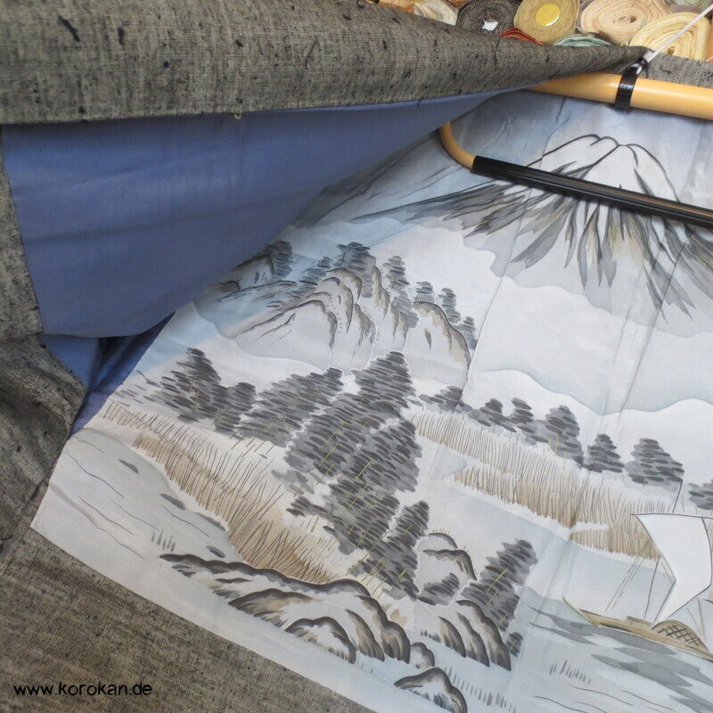 hellgraue Fushi Tsumugi Seiden Haori Jacke, Fuji San