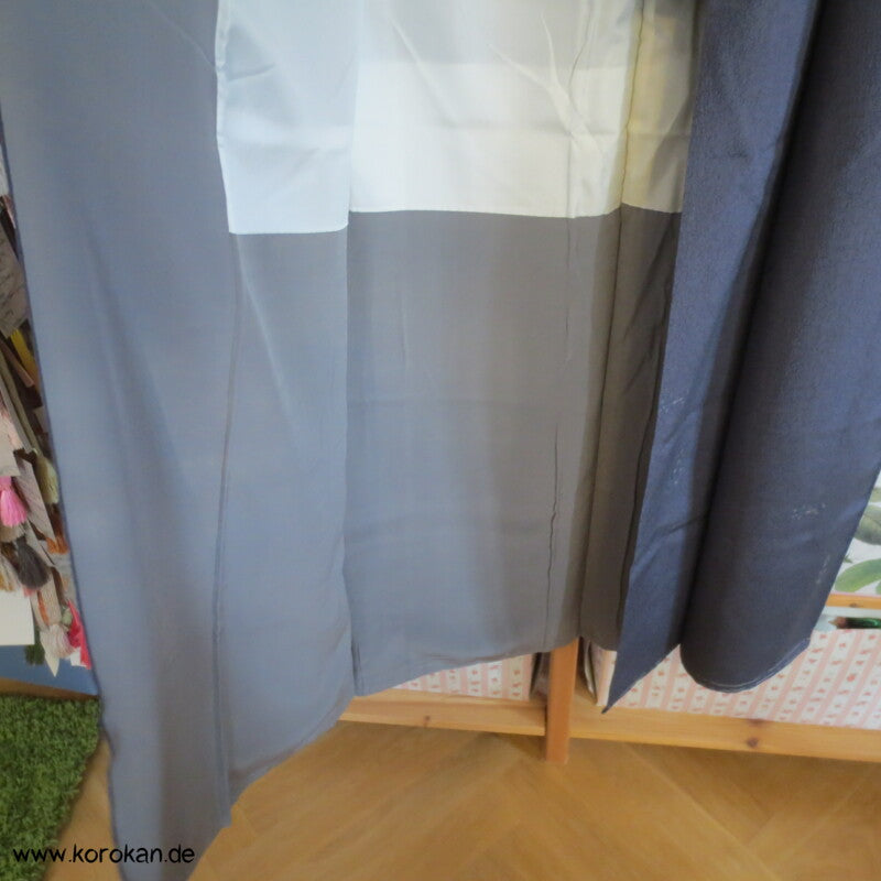 dunkelblaugrauer Kimono Seiden Jacquard Omeshi