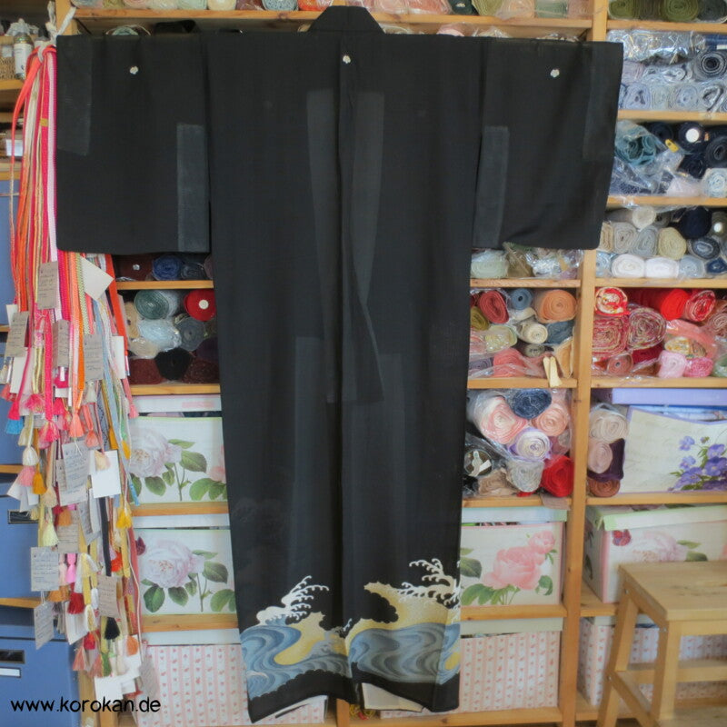 tosende Wellen Tomesode Rho Seide Kimono, halbtransparent