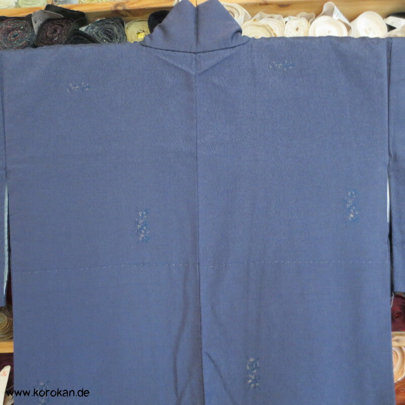 dunkelblaugrauer Kimono Seiden Jacquard Omeshi