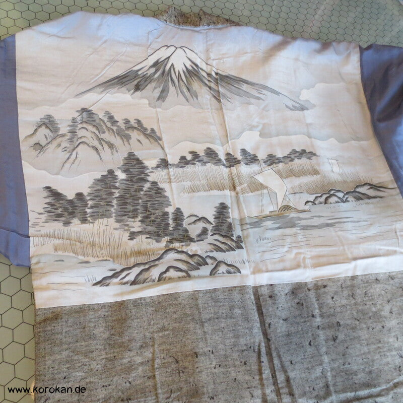 hellgraue Fushi Tsumugi Seiden Haori Jacke, Fuji San