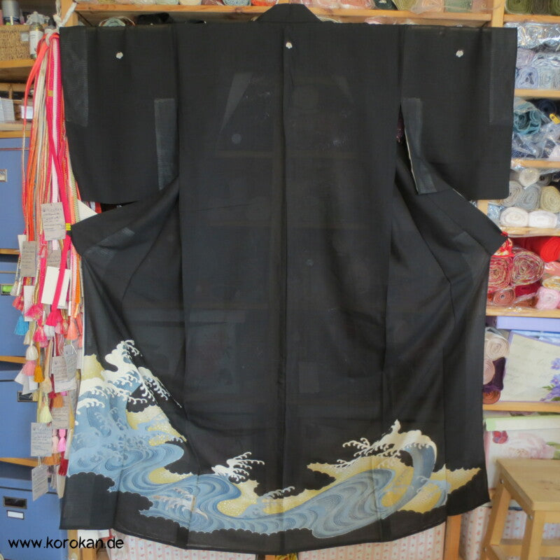 tosende Wellen Tomesode Rho Seide Kimono, halbtransparent