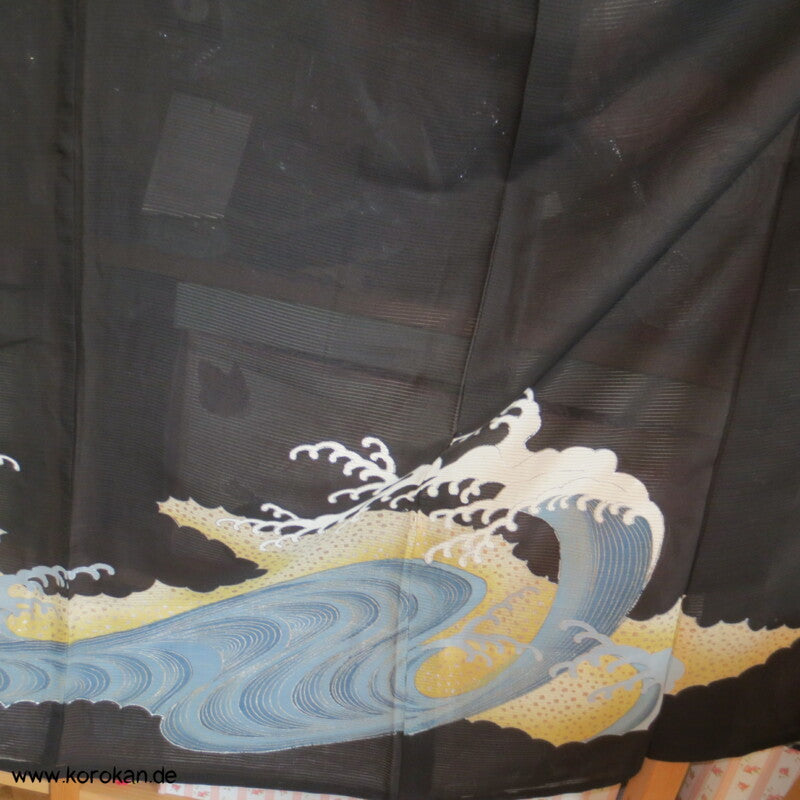 tosende Wellen Tomesode Rho Seide Kimono, halbtransparent