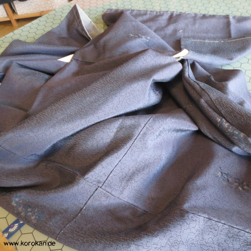 dunkelblaugrauer Kimono Seiden Jacquard Omeshi