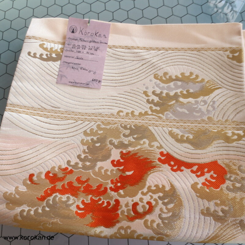 goldener Tsunami Fukuro Seidenbrokat Obi