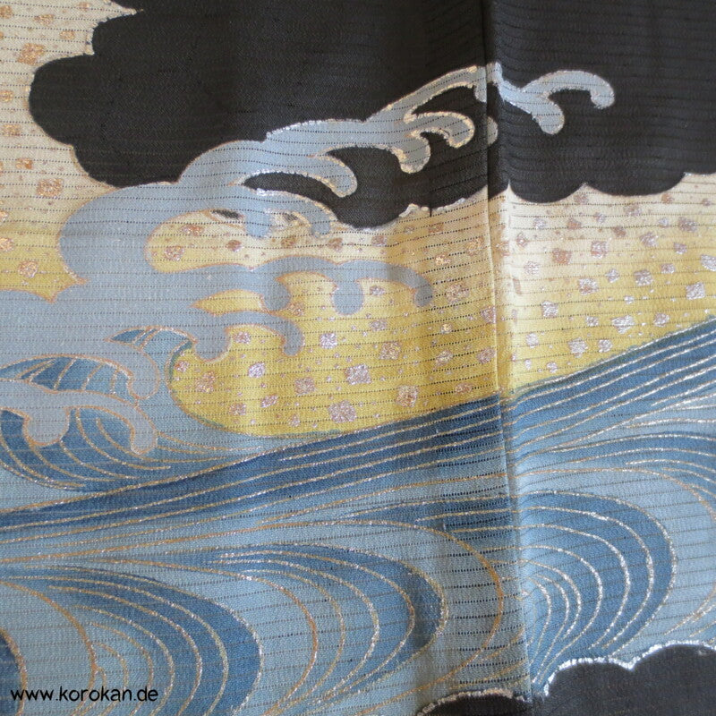 tosende Wellen Tomesode Rho Seide Kimono, halbtransparent