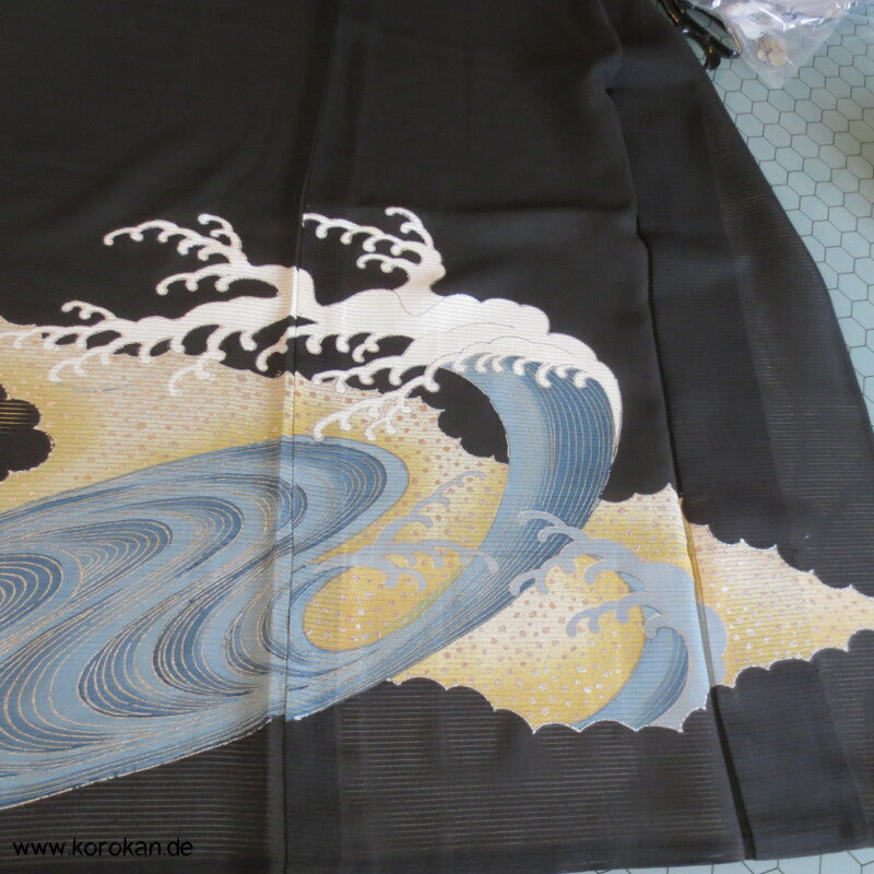 tosende Wellen Tomesode Rho Seide Kimono, halbtransparent