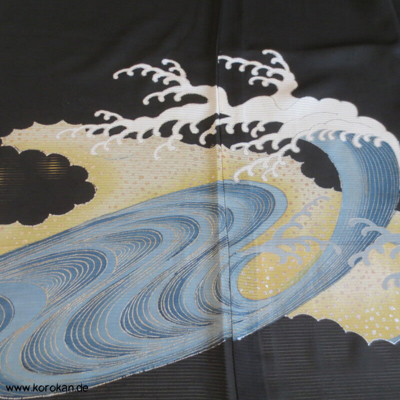 tosende Wellen Tomesode Rho Seide Kimono, halbtransparent