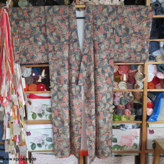 hängende Stoffbahnen, Edo Komon Tsumugi Seide Kimono