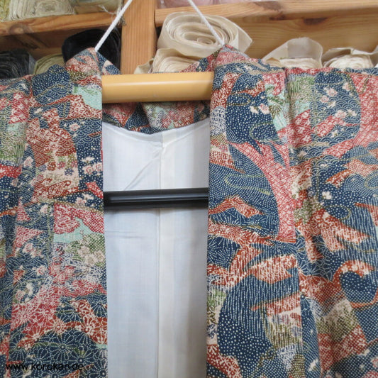 hängende Stoffbahnen, Edo Komon Tsumugi Seide Kimono