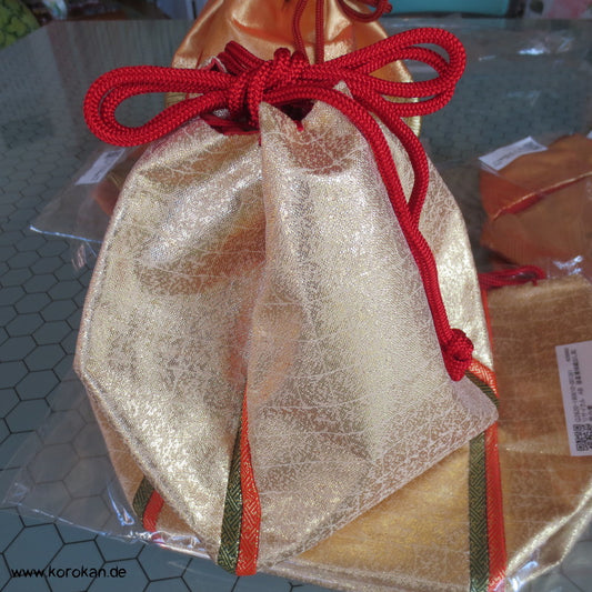 Kinchaku Zugbeutel - Tasche aus Brokat, goldglänzend
