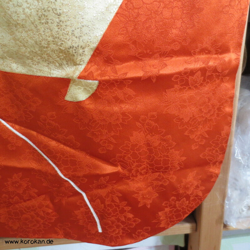 Furisode Kimono japanischer Fächer Golddruck - und stickerei Seidendamast