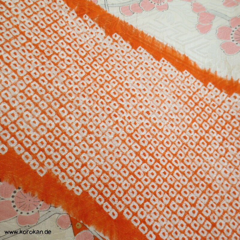 Shibori Fluß, Fächer mit Blüten, Bambusstäbe Furisode Sayagata Seidendamast Kimono