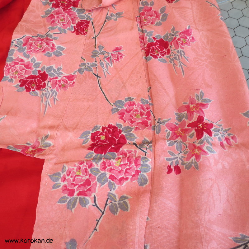 1950'er oder früher Rosen mit Goldakzenten Seidendamast Komon Kimono