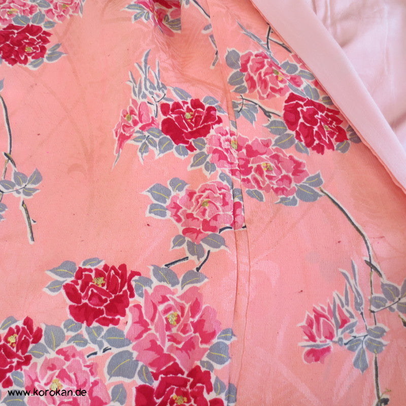 1950'er oder früher Rosen mit Goldakzenten Seidendamast Komon Kimono