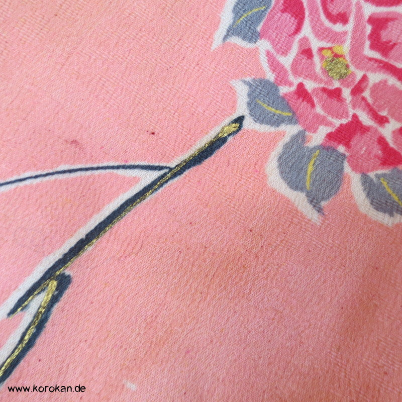 1950'er oder früher Rosen mit Goldakzenten Seidendamast Komon Kimono